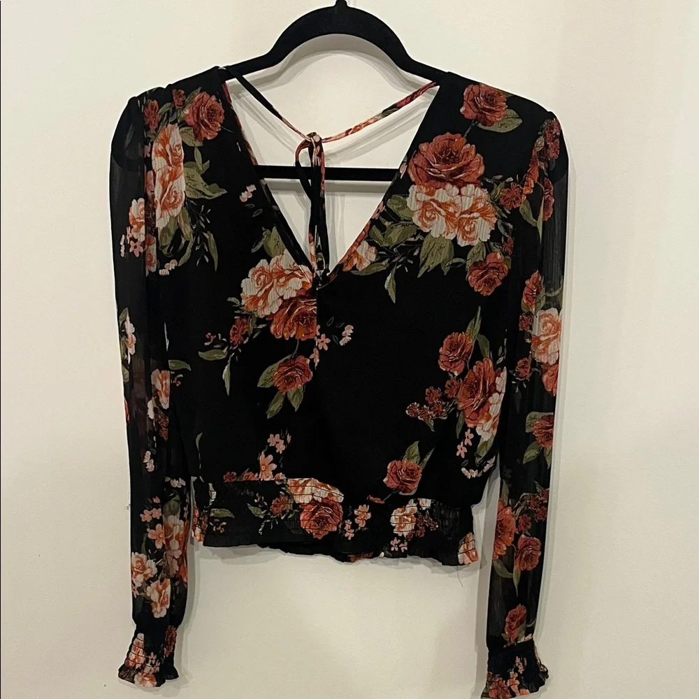Altar'd State Black and Pink Floral Blouse
